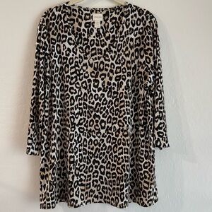 Chico's brand women's tunic top with a leopard print pattern. SZ 2